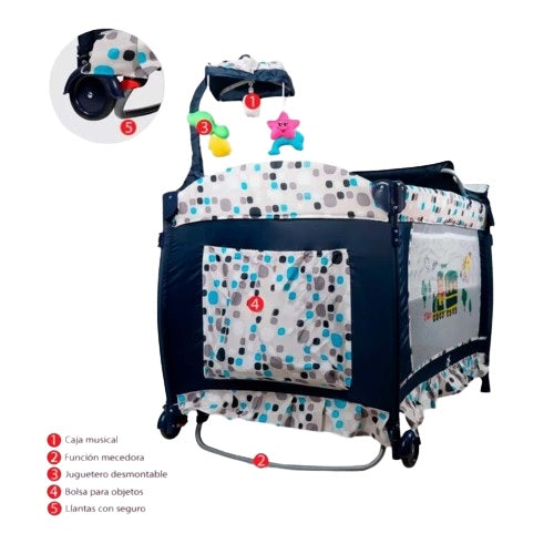 Cuna de Viaje con Toldo STARKIDS Draco Azul Marino