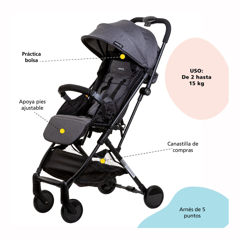 Carriola Compacta con Portabebe SAFETY1ST Trolly Negro