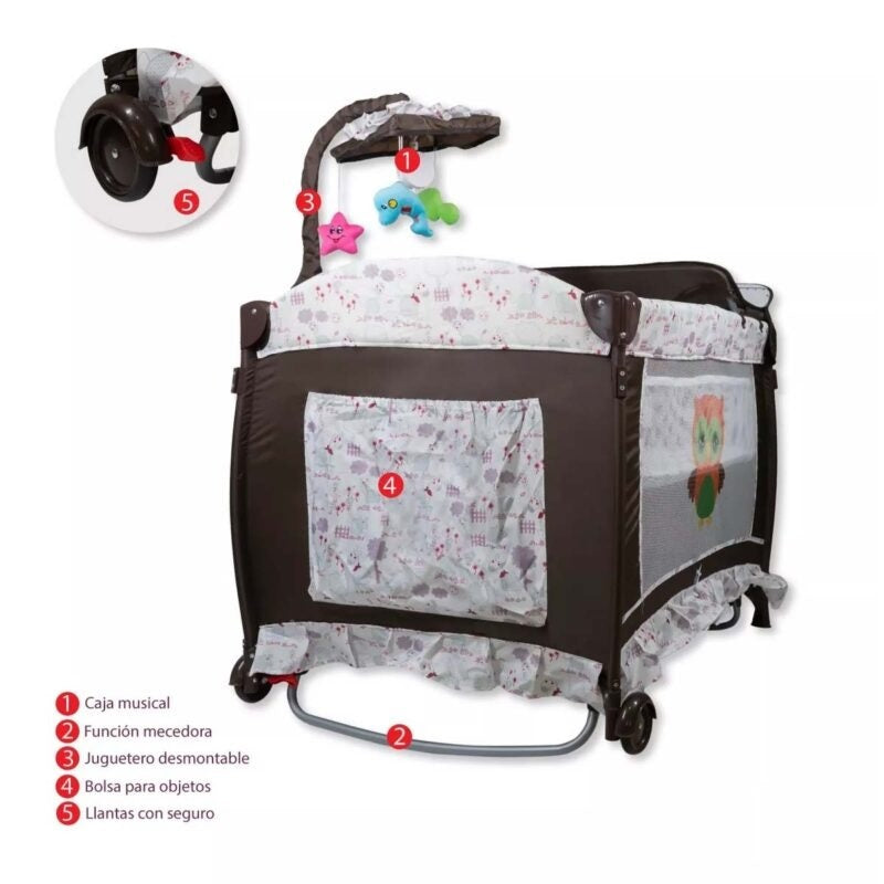 Cuna de Viaje con Toldo STARKIDS Draco Beige Café